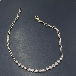 HDS Helzberg Diamond 10k Yellow Gold Paperclip Station Tennis Bracelet 
2.63g